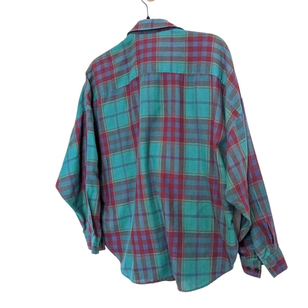 DIANE VON‎ FURSTENBERG Green Plaid Button Down Top Womens Size 12 - Picture 8 of 9